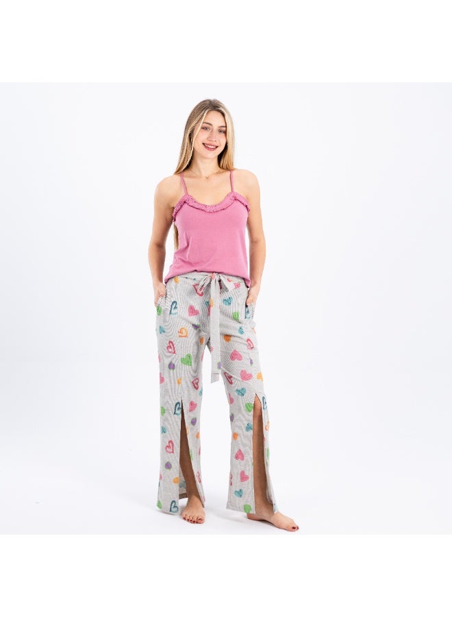 zecotex  Women's 2-Piece Soft Ribbed Cotton Loungewear Set - Embroidered Top or Camisole with Full-Length Relaxed Pants. - Image 1