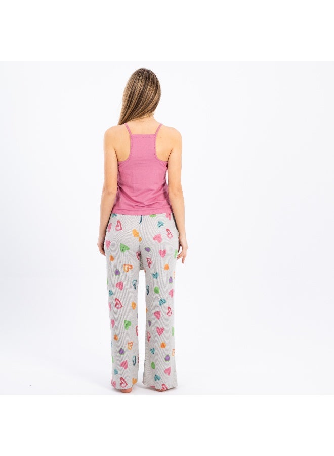 zecotex  Women's 2-Piece Soft Ribbed Cotton Loungewear Set - Embroidered Top or Camisole with Full-Length Relaxed Pants. - Image 4