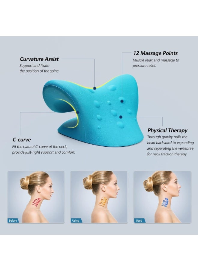Neck Stretcher for Neck Pain Relief, Neck and Shoulder Relaxer Cervical Traction Device Pillow for TMJ Pain Relief and Muscle Relax, Cervical Spine Alignment Chiropractic Pillow (Blue)  - Image 4