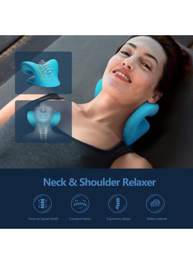 Neck Stretcher for Neck Pain Relief, Neck and Shoulder Relaxer Cervical Traction Device Pillow for TMJ Pain Relief and Muscle Relax, Cervical Spine Alignment Chiropractic Pillow (Blue)  - Image 2
