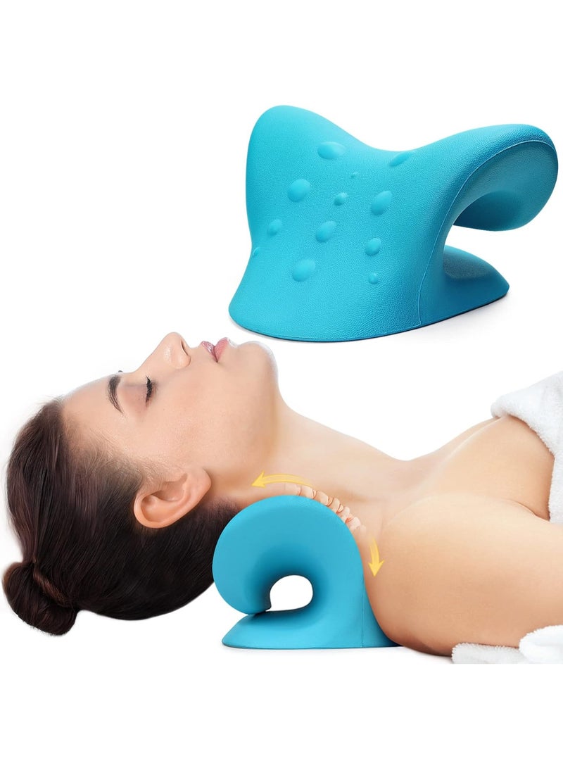 Neck Stretcher for Neck Pain Relief, Neck and Shoulder Relaxer Cervical Traction Device Pillow for TMJ Pain Relief and Muscle Relax, Cervical Spine Alignment Chiropractic Pillow (Blue)  - Image 1