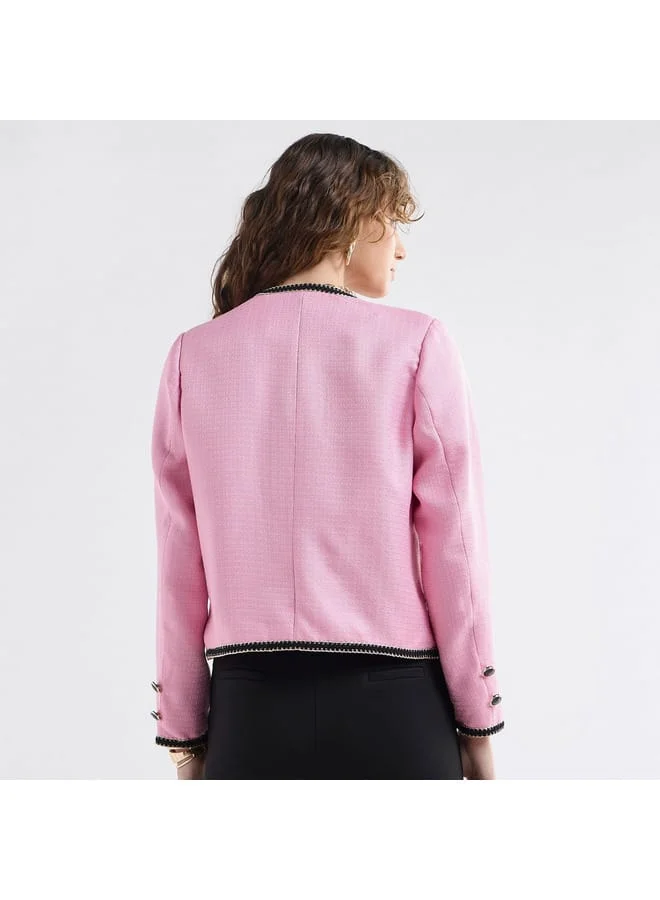 Splash FAV Textured Lace Detail Blazer with Long Sleeves and Button Accents