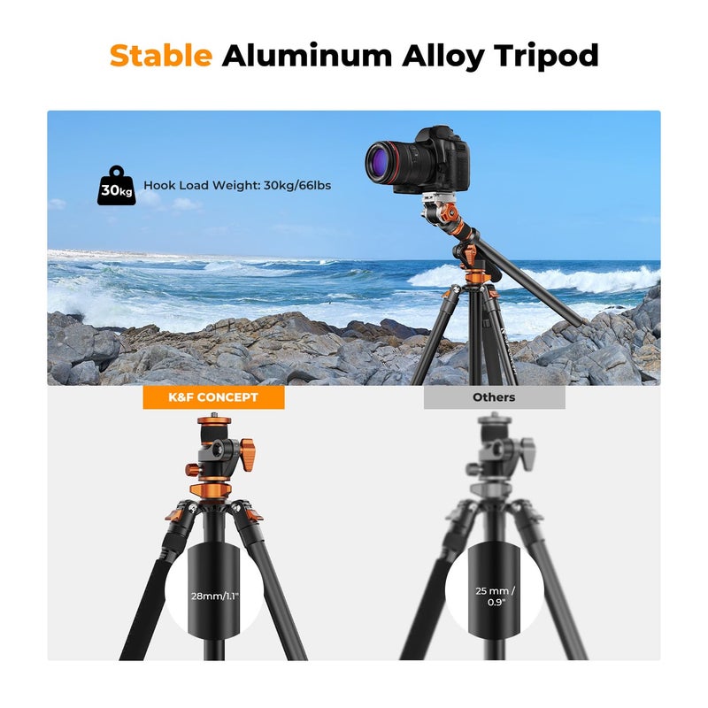 K&F CONCEPT 90''/230cm Overhead Camera Tripod, Horizontal Shooting Video Tripods with Fluid Head Heavy Duty, Detachable Monopod, for Indoor and Outdoor Use T254A7+FH-03 - Image 4
