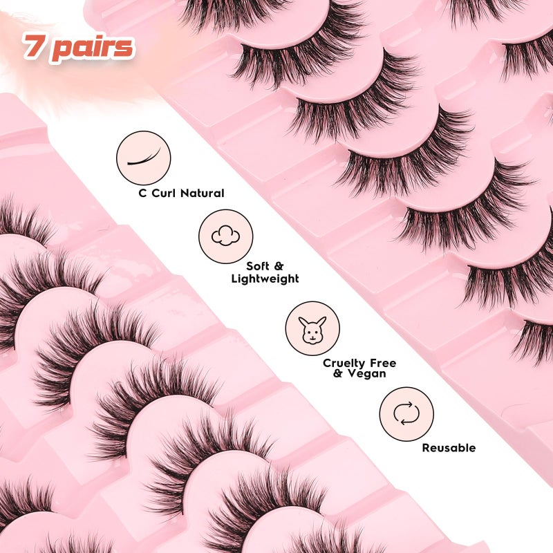 Siligli False Lashes Wispy Eyelashes Natural Look 15MM Fake Eyelashes 0.1MM Thin Band Strip Lashes Lightweight False Eyelash 3D Volume Fluffy Eye Lash C Curl Soft Siligli 7 Pair - Image 5