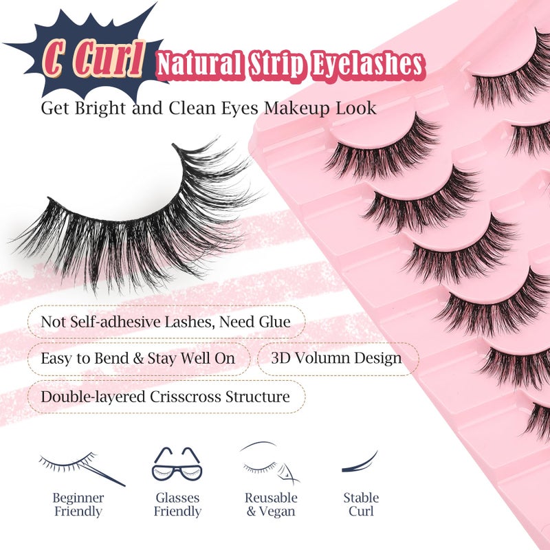 Siligli False Lashes Wispy Eyelashes Natural Look 15MM Fake Eyelashes 0.1MM Thin Band Strip Lashes Lightweight False Eyelash 3D Volume Fluffy Eye Lash C Curl Soft Siligli 7 Pair - Image 3