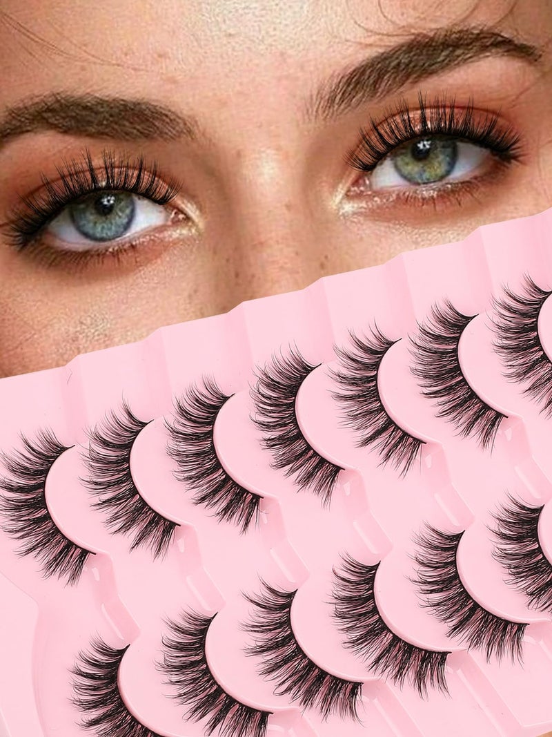 Siligli False Lashes Wispy Eyelashes Natural Look 15MM Fake Eyelashes 0.1MM Thin Band Strip Lashes Lightweight False Eyelash 3D Volume Fluffy Eye Lash C Curl Soft Siligli 7 Pair - Image 1