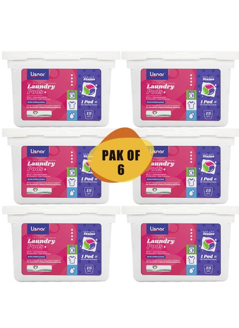 Set Of 6 Lisnor All In 1 Pods Washing Liquid Capsules With Touch Of Freshness Downy 15 Count