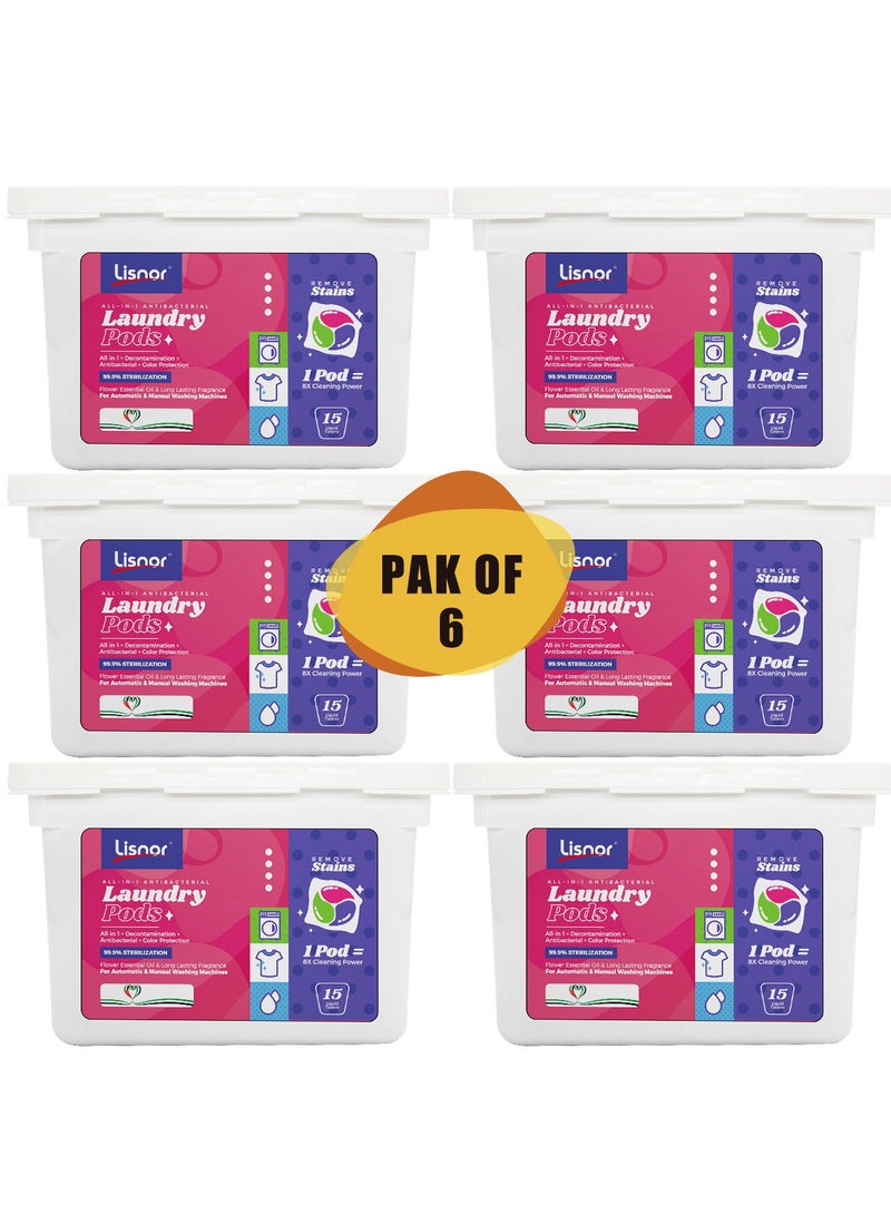 Lisnor Set Of 6 Lisnor All In 1 Pods Washing Liquid Capsules With Touch Of Freshness Downy 15 Count - Image 1