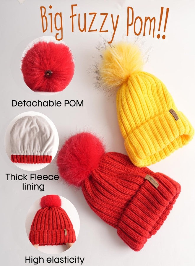 FURTALK Kids Winter Hat Toddler Knitted Beanie with Faux Fur Pom Poms for Baby Girls Boys Red,3-24 Months - Image 2