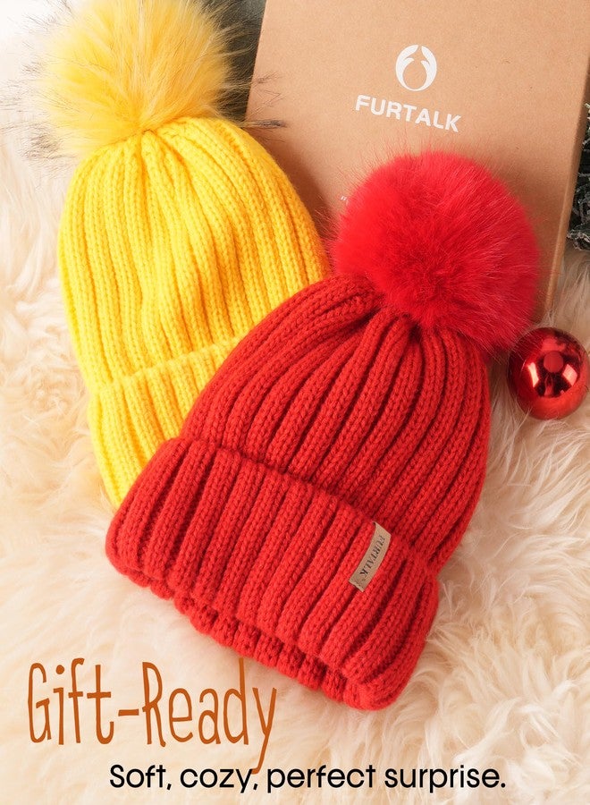 FURTALK Kids Winter Hat Toddler Knitted Beanie with Faux Fur Pom Poms for Baby Girls Boys Red,3-24 Months - Image 3