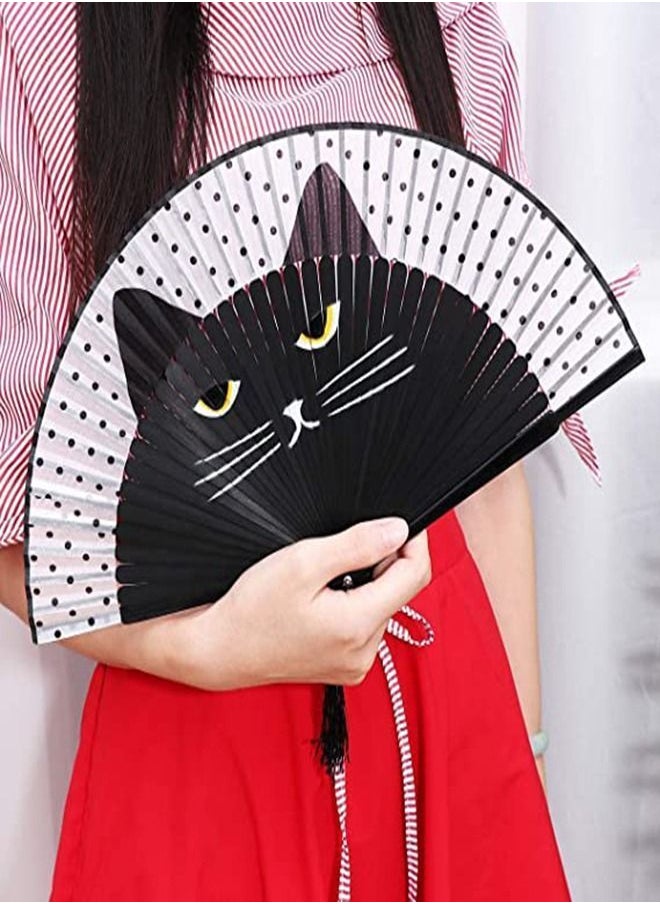 Y&D Folding Fan, Handheld Fans, Cat Cartoon Kung Fu Fan Elegant Chinese Japanese Style for Women Men, Silk Fans with Bamboo Frames Dancing Cosplay Wedding Party Props Decoration  - Image 1