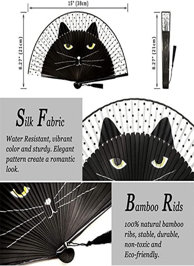 Y&D Folding Fan, Handheld Fans, Cat Cartoon Kung Fu Fan Elegant Chinese Japanese Style for Women Men, Silk Fans with Bamboo Frames Dancing Cosplay Wedding Party Props Decoration  - Image 3