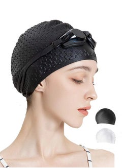 ShebSheb 2 Pack Swimming Bubble Cap For Men Women, Long Hair Swim Cap Silicone Swim Cap For Swimming Pool  - Image 1