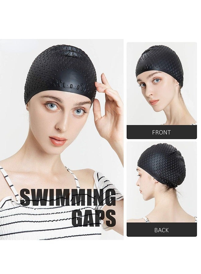 2 Pack Swimming Bubble Cap For Men Women, Long Hair Swim Cap Silicone Swim Cap For Swimming Pool