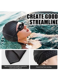 ShebSheb 2 Pack Swimming Bubble Cap For Men Women, Long Hair Swim Cap Silicone Swim Cap For Swimming Pool  - Image 4