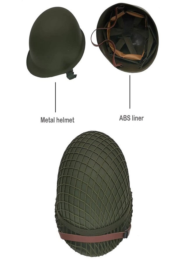 WXKHV WW2 US Army M1 Steel Military Helmet Replica, WW2 Gear, WW2 Uniform, Vietnam War Helmet with Net Cover Chin Strap Cat Eye Band - Image 2