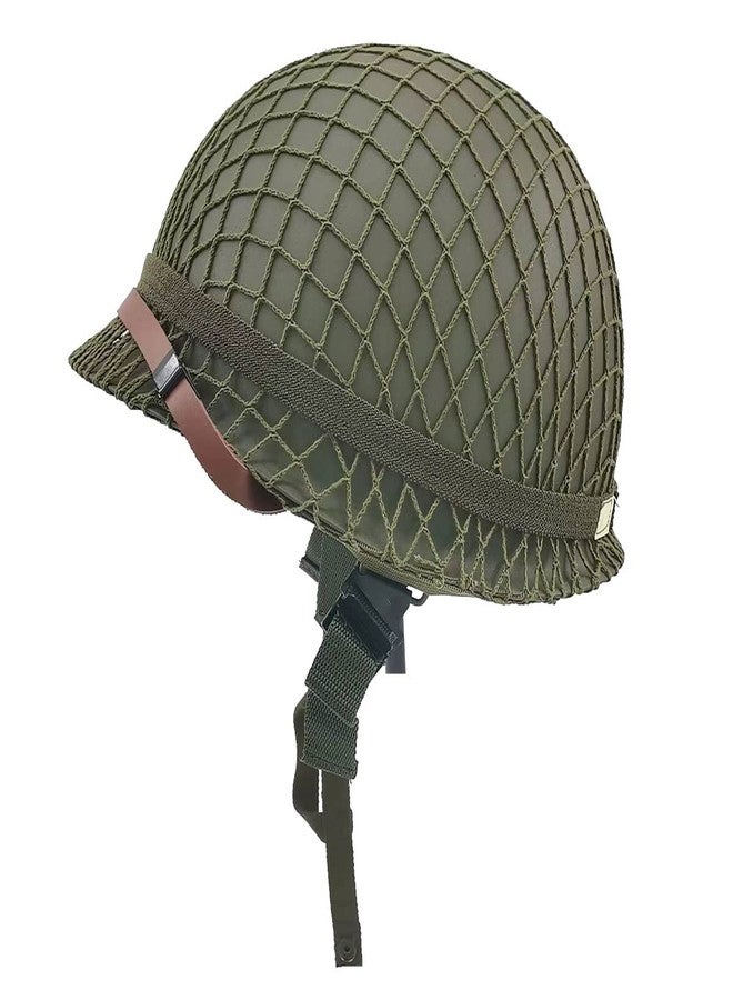 WXKHV WW2 US Army M1 Steel Military Helmet Replica, WW2 Gear, WW2 Uniform, Vietnam War Helmet with Net Cover Chin Strap Cat Eye Band - Image 3