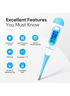 Easy@Home Digital Basal Thermometer with Blue Backlight LCD Display, 1/100th Degree High Precision and Memory Recall, NOT Bluetooth Enabled, Upgraded EBT-100B(Blue)  - Image 2