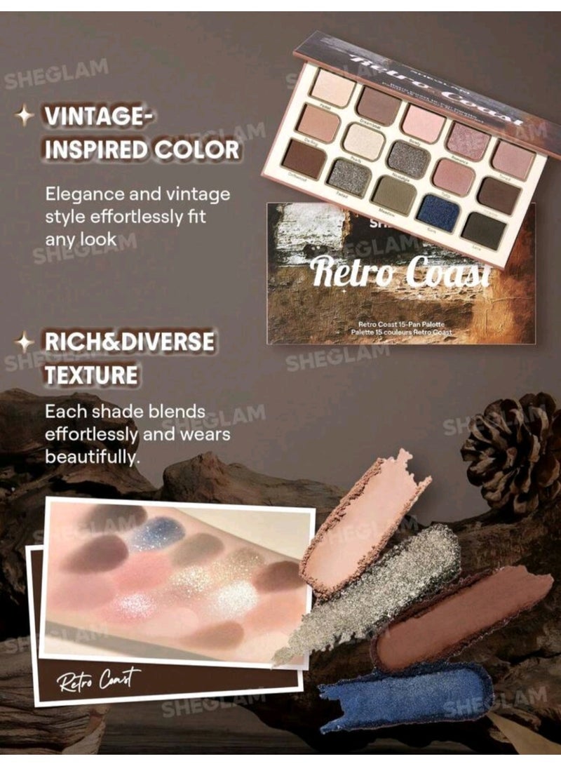 SHEGLAM 15-Pan Palette Brand Beauty Makeup Face Paint Cosmetic For Women Girls Perfect For Spring Summer Ideal For Y2K Fancy Fashion Suitable For Birthday Mother'S Day Gift Rave Party Ready Best Color Retro Coast - Image 2