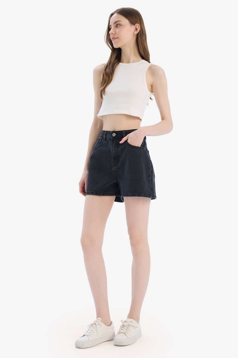 DeFacto Black Woman Mom Fit High Waist Denim Shorts Casual - Image 4