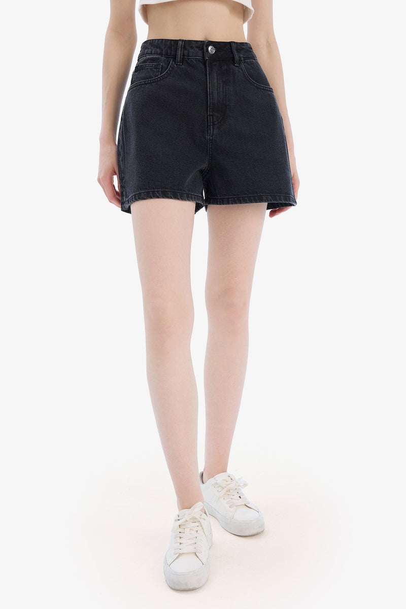 DeFacto Black Woman Mom Fit High Waist Denim Shorts Casual - Image 1
