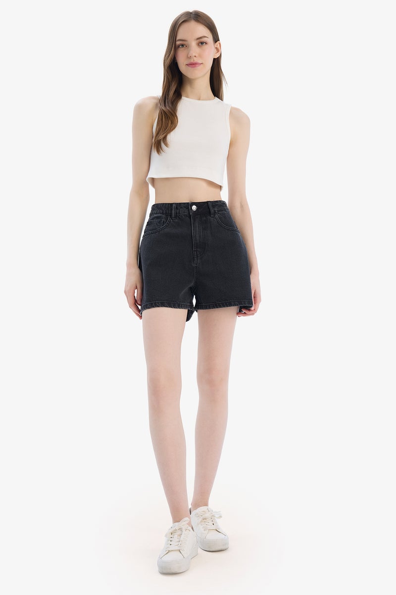 DeFacto Black Woman Mom Fit High Waist Denim Shorts Casual - Image 2