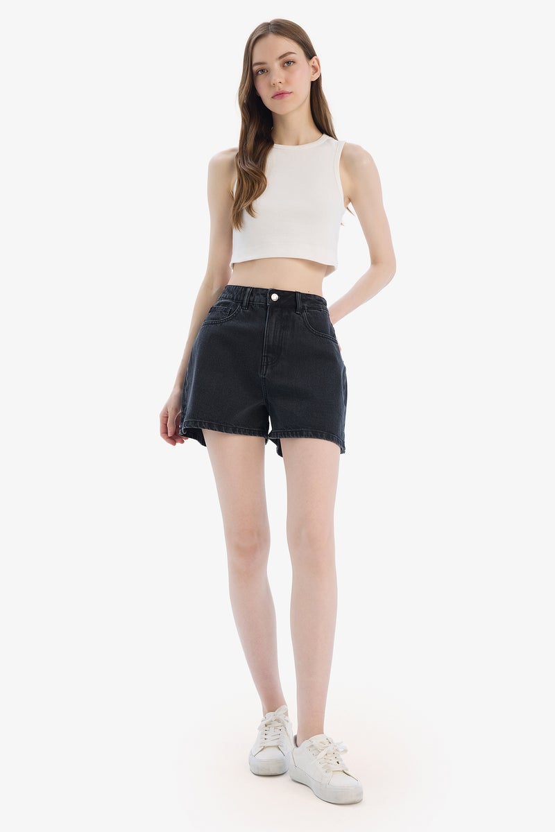 DeFacto Black Woman Mom Fit High Waist Denim Shorts Casual - Image 3
