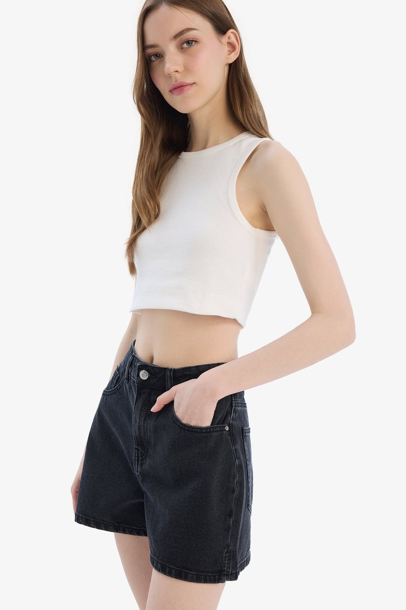 DeFacto Black Woman Mom Fit High Waist Denim Shorts Casual - Image 5