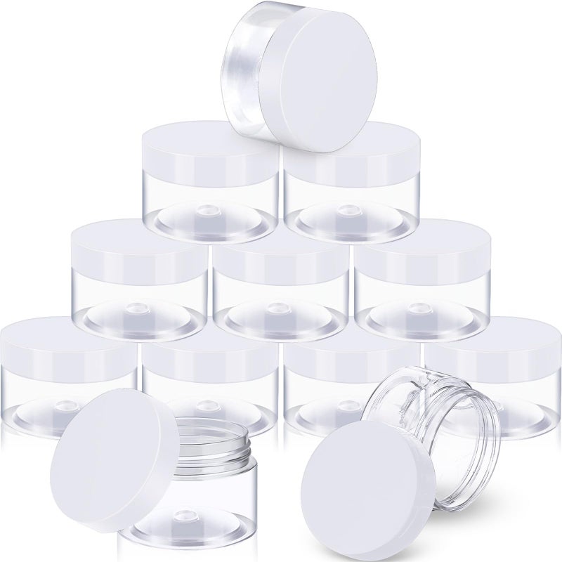 Satinior 12 Pack Small Plastic Containers with Lids Clear Plastic Favor Storage Jars Wide Mouth for Beauty Products 2 Ounce White
