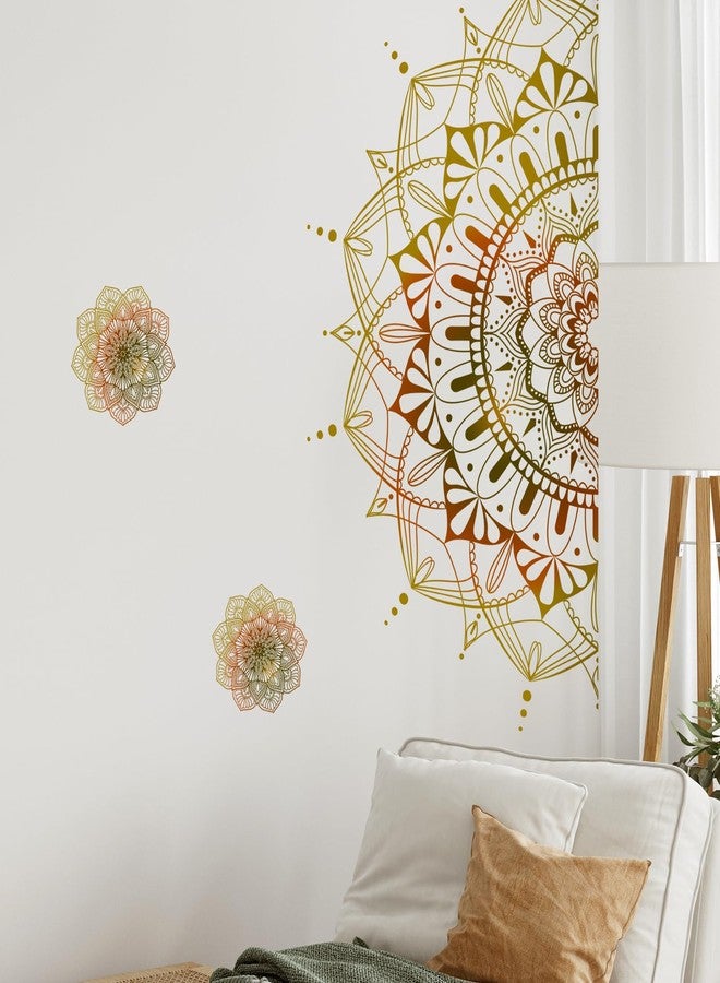 Supzone 3PCS Large Boho Mandala Wall Decals Half Mandala Flower Wall Stickers Gold Bohemian Flower Creative Self Adhesive Wall Art Sticker for Bedroom Living Room Sofa Backdrop Yoga Room Wall Decor - Image 3
