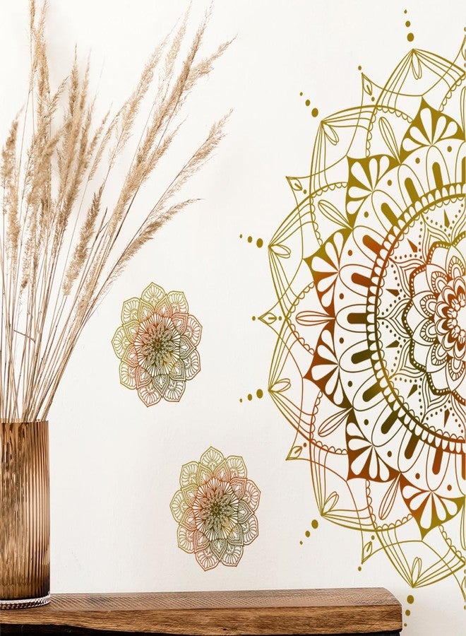 Supzone 3PCS Large Boho Mandala Wall Decals Half Mandala Flower Wall Stickers Gold Bohemian Flower Creative Self Adhesive Wall Art Sticker for Bedroom Living Room Sofa Backdrop Yoga Room Wall Decor - Image 5