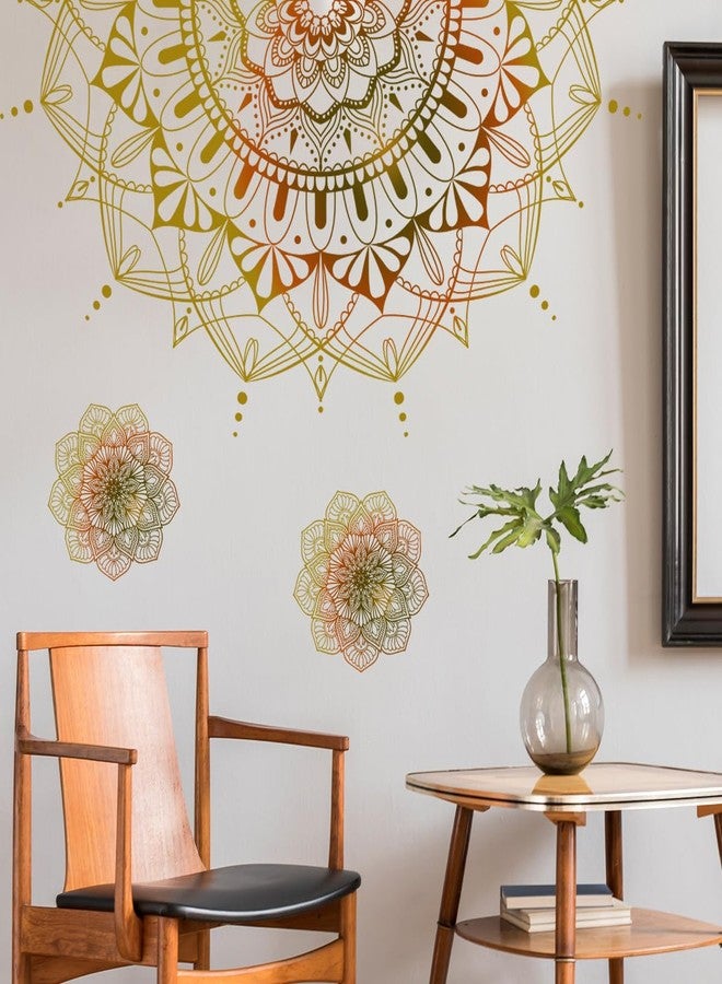 Supzone 3PCS Large Boho Mandala Wall Decals Half Mandala Flower Wall Stickers Gold Bohemian Flower Creative Self Adhesive Wall Art Sticker for Bedroom Living Room Sofa Backdrop Yoga Room Wall Decor - Image 1