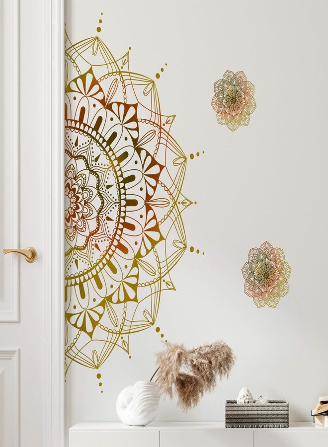 Supzone 3PCS Large Boho Mandala Wall Decals Half Mandala Flower Wall Stickers Gold Bohemian Flower Creative Self Adhesive Wall Art Sticker for Bedroom Living Room Sofa Backdrop Yoga Room Wall Decor - Image 2