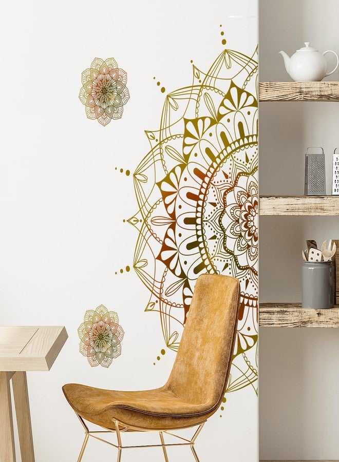 Supzone 3PCS Large Boho Mandala Wall Decals Half Mandala Flower Wall Stickers Gold Bohemian Flower Creative Self Adhesive Wall Art Sticker for Bedroom Living Room Sofa Backdrop Yoga Room Wall Decor - Image 4