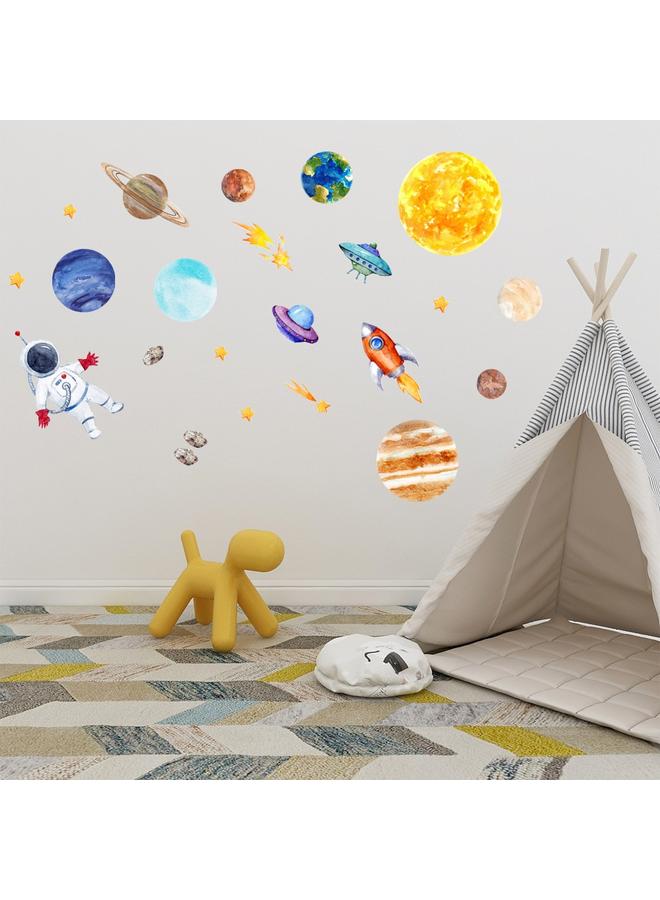 الأزرق جي دبليو عنصر الكرتون الكون الكوكب المضيء ملصق الجدار رائد الفضاء صاروخ UFO غرفة الأطفال نيزك - Image 3