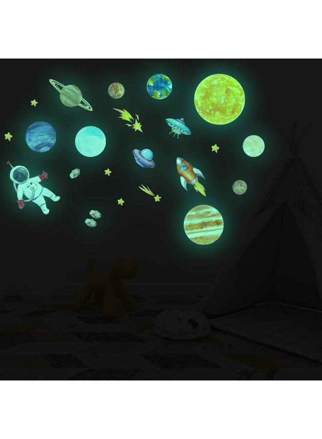 الأزرق جي دبليو عنصر الكرتون الكون الكوكب المضيء ملصق الجدار رائد الفضاء صاروخ UFO غرفة الأطفال نيزك - Image 2