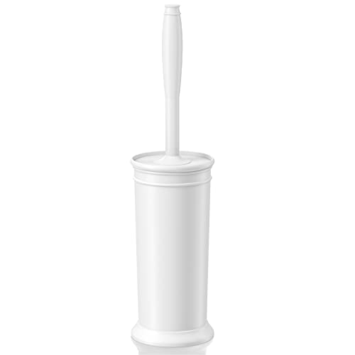 UPTRONIC Toilet Brush, Toilet Bowl Brush with Extra Long Handle Durable Bristles Toilet Scrubber and Covered Holder for Toilet Brush Set for Bathroom Cleaning (White, 1 Set) - Image 1