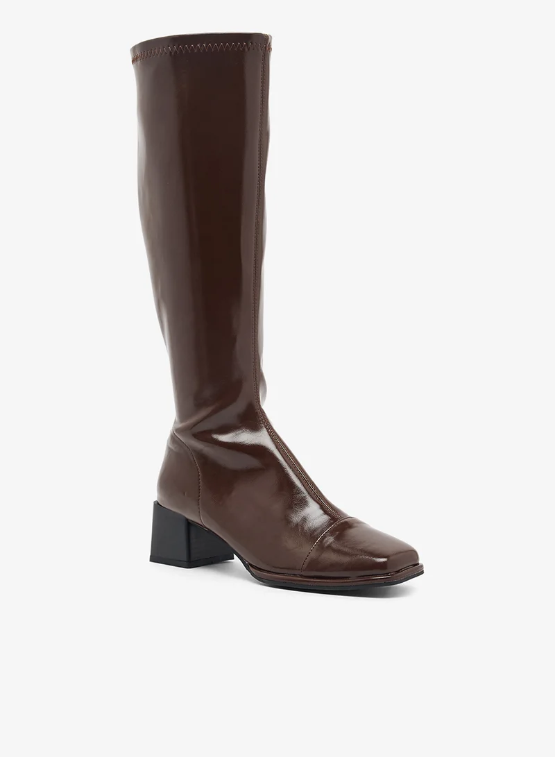 Ginger Faux Leather Block Heel Knee High Boots