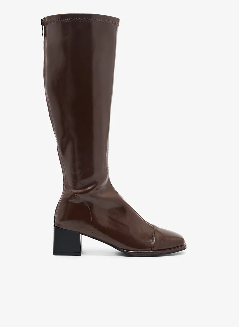 Ginger Faux Leather Block Heel Knee High Boots