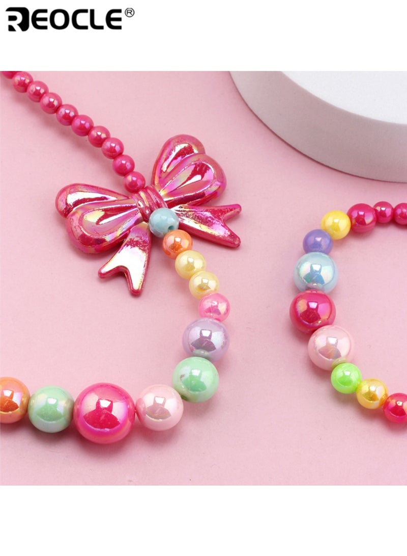 ريوكل قطعتان من مجموعة مجوهرات الأطفال بتصميم قوس عقد وسوار خرز إكسسوارات للارتداء اليومي العارض مجموعة إكسسوارات ملونة مرحة - Image 4