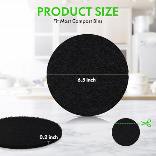 ENLOY 6.5 Inch Kitchen Compost Bin Filters Charcoal Replacement, ENLOY 12 Pack Charcoal Filters for Countertop Home Bucket, Longer Lasting Round Extra Thick Activated Charcoal - Image 2