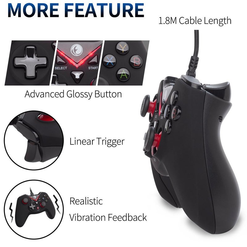 IFYOO V-one Wired USB Gaming Controller Gamepad Joystick for PC (Windows XP/7/8/10/11) & Steam & Android & PS3 - Red - Image 5