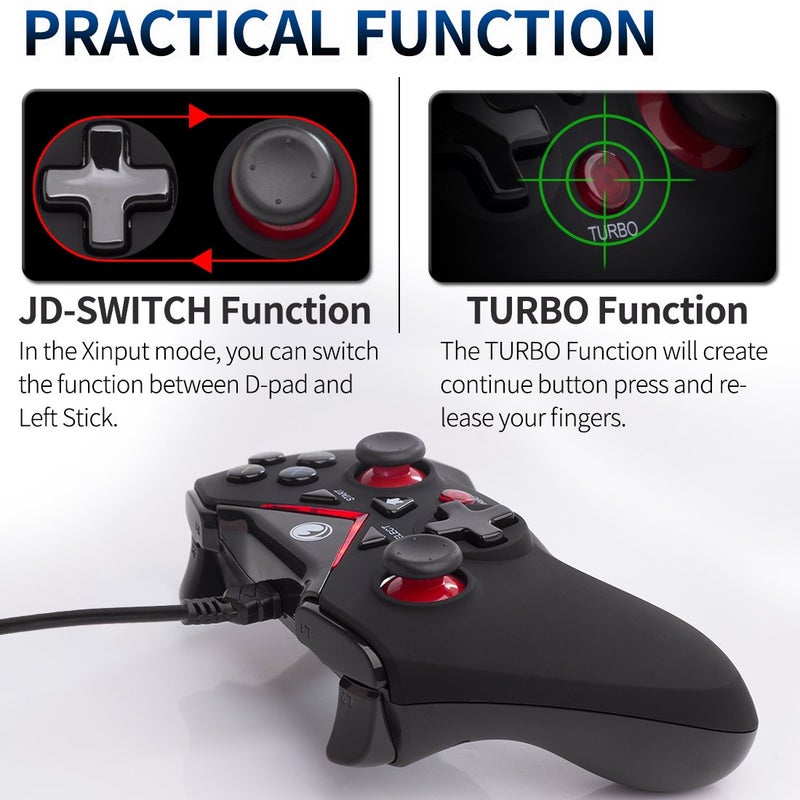 IFYOO V-one Wired USB Gaming Controller Gamepad Joystick for PC (Windows XP/7/8/10/11) & Steam & Android & PS3 - Red - Image 4