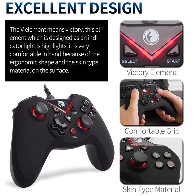 IFYOO V-one Wired USB Gaming Controller Gamepad Joystick for PC (Windows XP/7/8/10/11) & Steam & Android & PS3 - Red - Image 3