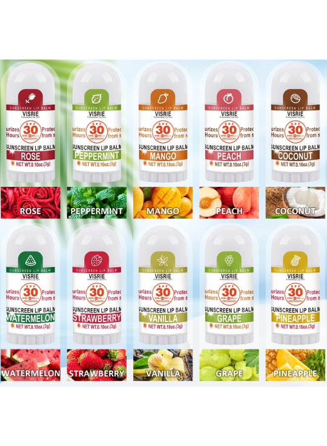 VISRIE SPF 30 Mini Sunscreen Lip Balm SPF Lip Balm Bulk 40 Count Travel Sunscreen with Vitamin E and Coconut Oil 10 Flavors - Image 4