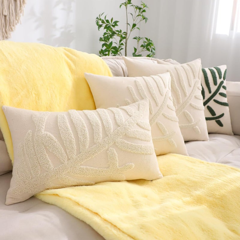 Tosleo أغطية وسائد ديكورية من مقاس 18x18 بوصة، مجموعة من 2، أغطية وسائد مطرزة بأوراق استوائية بيج، أغطية وسائد قطنية ريفية، ديكور منزلي بوهيمي، أغطية وسائد مربعة زهرية - Image 5