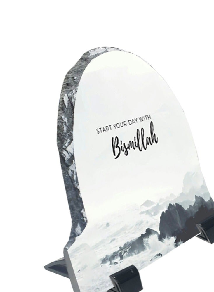 Service Zone Protective Printed White Rock Shape Marble Photo Frame for Table Top Start Your Day With Bismillah  - Image 3
