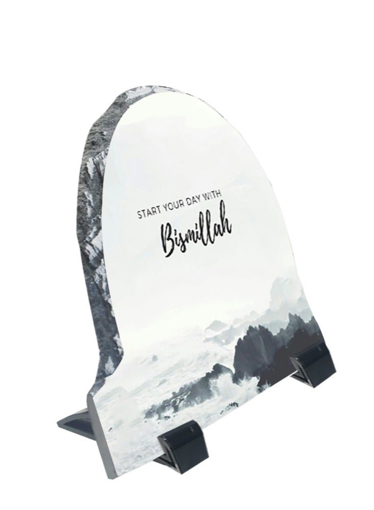Service Zone Protective Printed White Rock Shape Marble Photo Frame for Table Top Start Your Day With Bismillah  - Image 2