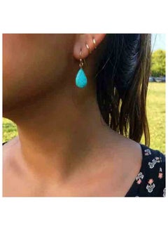 Yheakne Boho Turquoise Teardrop Earrings Silver Turquoise Eardrop Earrings Blue Gemstone Dangle Earrings Vintage Drop Hook Earrings Jewelry For Women And Girls  - Image 1