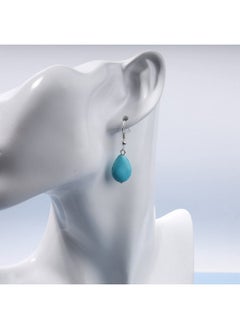 Yheakne Boho Turquoise Teardrop Earrings Silver Turquoise Eardrop Earrings Blue Gemstone Dangle Earrings Vintage Drop Hook Earrings Jewelry For Women And Girls  - Image 2